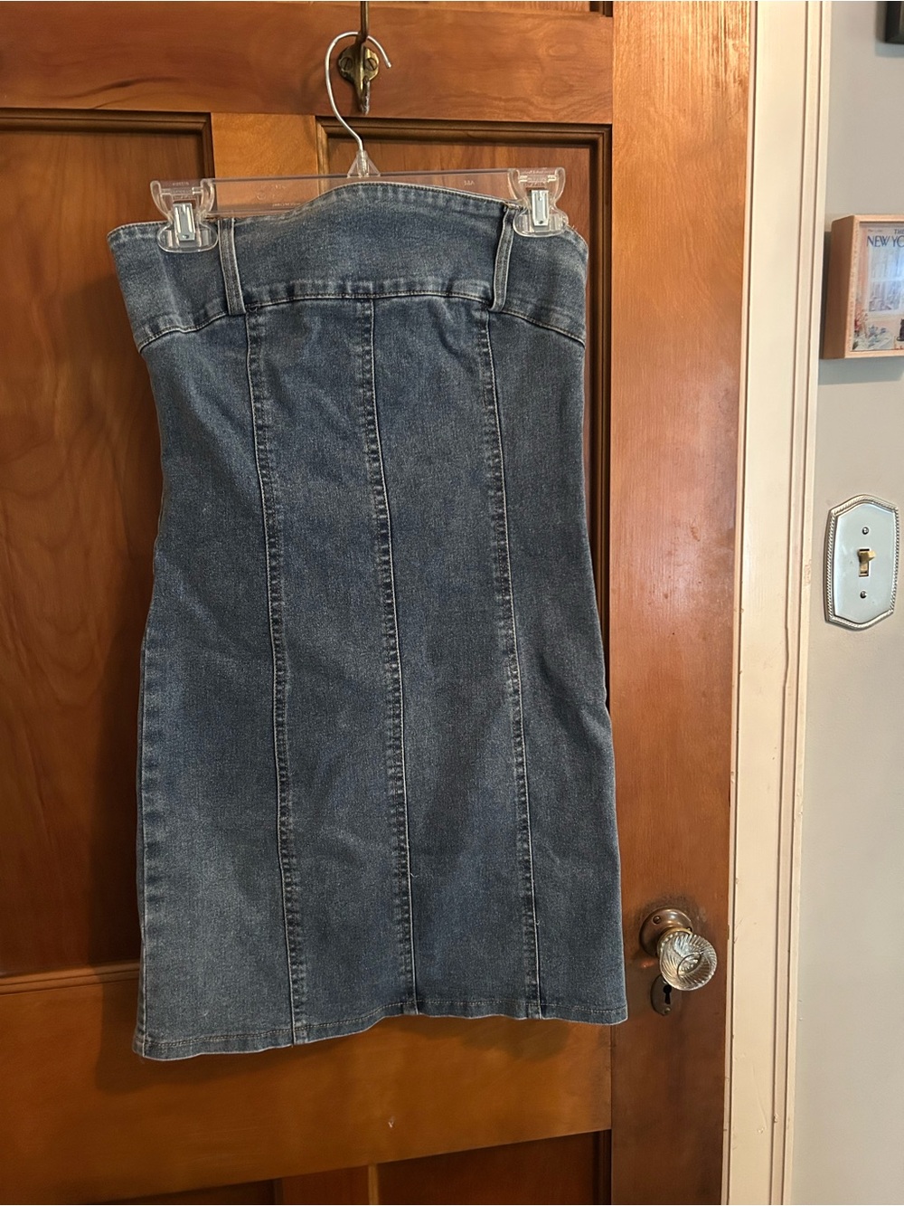 Strapless Denim Mini Dress in Washed Blue
